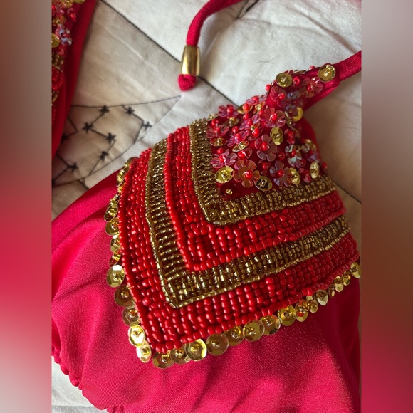 NWT Vibrant Red Beaded Bikini Set size L - Picture 6 of 9